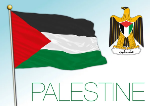 パレスチナの公式国旗と紋章 中東の国 ベクトルイラスト — ストックベクタ
