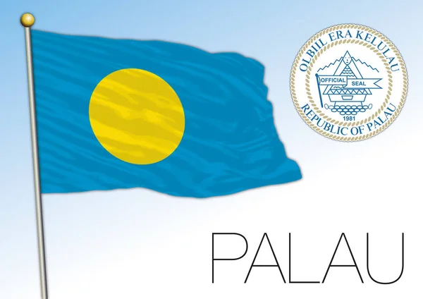 パラオ政府公式国旗と紋章 ベクトルイラスト — ストックベクタ