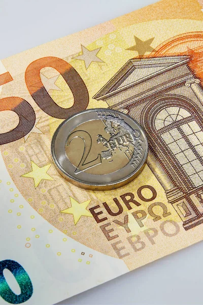 Eurós Bankjegy Eurós Érme — Stock Fotó