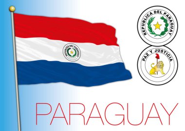 Paraguay resmi ulusal bayrağı ve arması, Güney Amerika, vektör illüstrasyonu