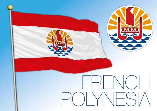 法属波利尼西亚官方国旗和国徽 大洋洲 矢量图解 — 图库矢量图片
