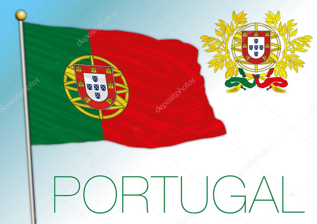 Portugal official national flag and coat of arms, European Union, vector illustration