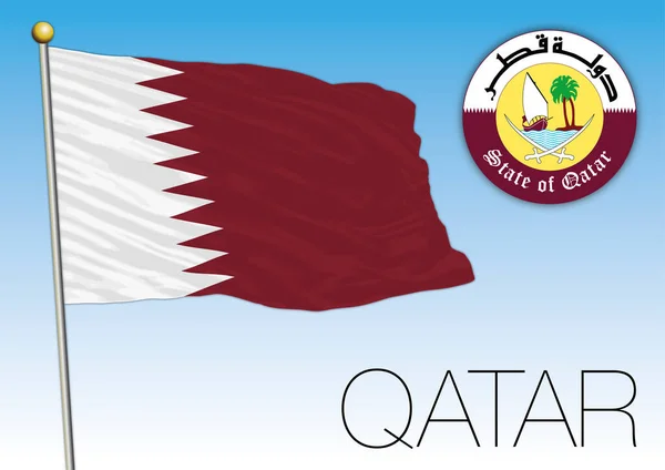 Qatar Drapeau National Officiel Armoiries Moyen Orient Illustration Vectorielle — Image vectorielle