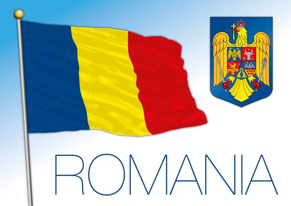 Drapelul Stema Națională Oficială României Uniunea Europeană Ilustrație Vectorială — Vector de stoc