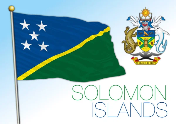 Solomon Islands Official National Flag Flag Arms Oceania Vector Illustration — стоковий вектор