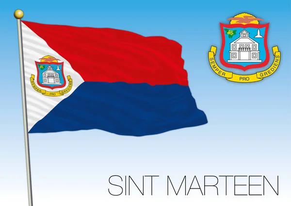 Sint Marteen Bandera Nacional Oficial Escudo Armas Caribe Ilustración Vectorial — Vector de stock