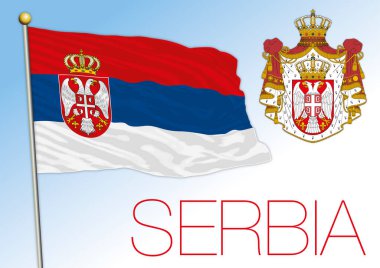 Sırbistan 'ın resmi ulusal bayrağı ve arması, Avrupa ülkesi ve vektör illüstrasyonu