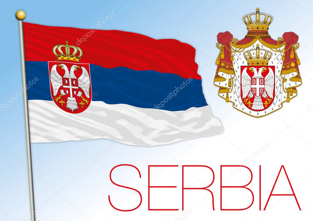 Serbia official national flag and coat of arms, european country, vector illustration