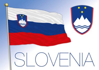 Slovenya resmi ulusal bayrağı ve arması, Avrupa Birliği, vektör illüstrasyonu