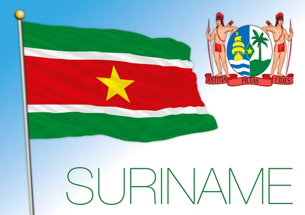 Drapeau National Officiel Suriname Armoiries Amérique Sud Illustration Vectorielle — Image vectorielle