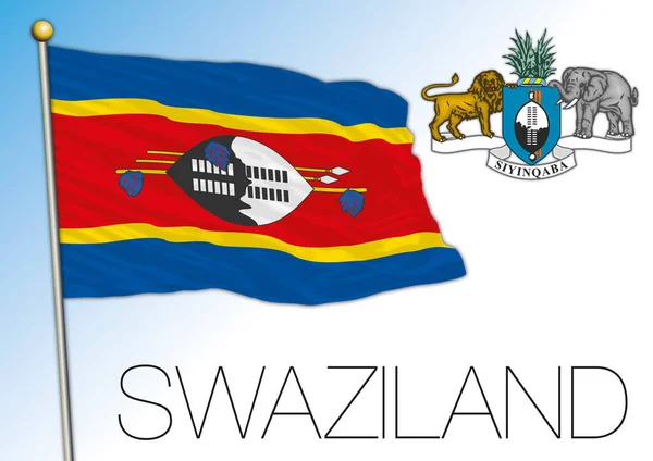 Swaziland Officiële Nationale Vlag Wapen Afrikaans Land Vectorillustratie — Stockvector