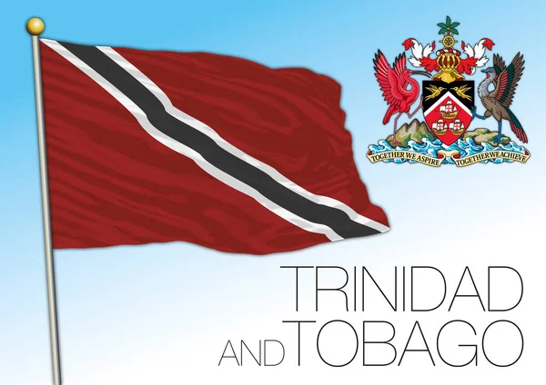 Trinidad Und Tobago Offizielle Nationalflagge Und Wappen Karibik Land Vektorillustration — Stockvektor