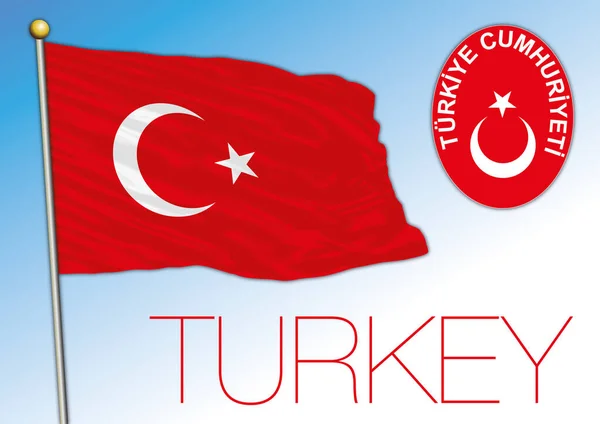 Turkiet Officiella Nationella Flagga Och Vapensköld Europa Och Asien Vektor — Stock vektor