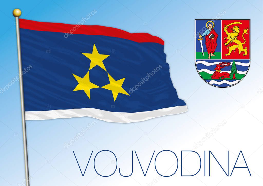 Vojvodina official national flag and coat of arms, Serbia, vector illustration