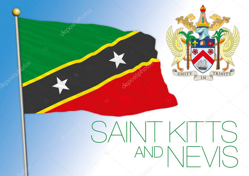 Islas Saint Kitts y Nevis bandera nacional oficial y escudo de armas