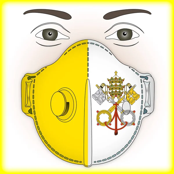Vatikan Şehri Ile Antiviral Maske Kutsal Bakış Bayrağı Vektör Illüstrasyonu — Stok Vektör