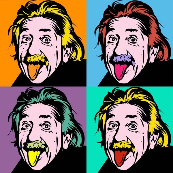 Retrato de Albert Einstein, físico, químico y matemático en estilo retro-cómico. Vector pop arte fondo — Vector de stock