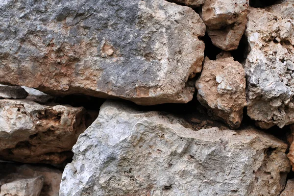 Parede Pedra Templo Antigo Fundo Com Pedras Bege Intemperadas — Fotografia de Stock