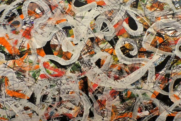 Boceto Estilo Del Expresionismo Abstracto Garabatos Blancos Naranjas — Foto de Stock