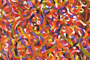 Soyut dışavurumculuk tarzında çiz. Soyut dalgalanmalar. Kırmızı ve turuncu çizimler.