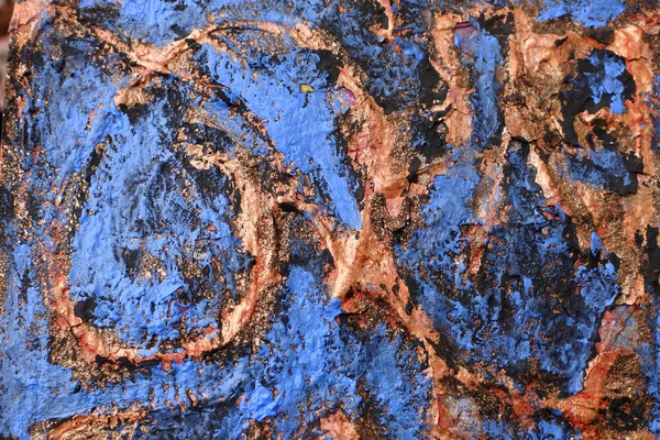 Блакитні Плями Золоті Рельєфні Лінії Абстрактний Фон Лущення Фарби — стокове фото