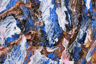 Soyut dışavurumculuk tarzında bir çizim. Kalın boya katmanlarının tuhaf karışımları..