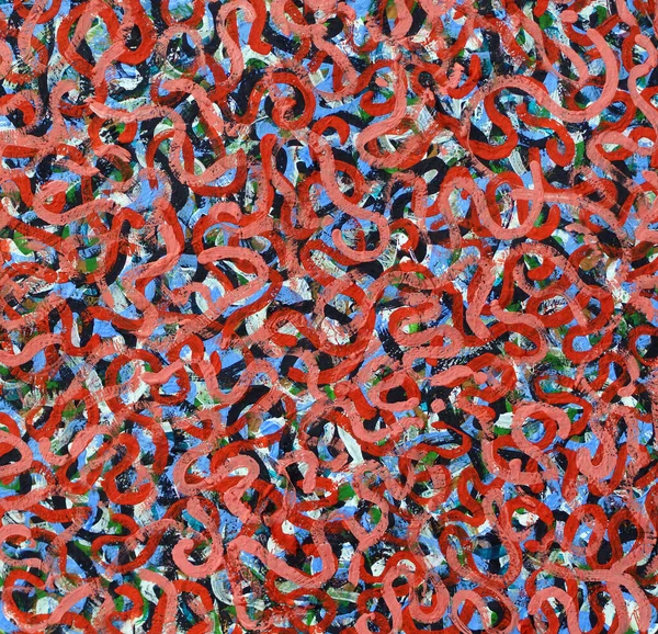 Dalgalı renk çizgileri. Kırmızı ve pembe karalamalar. Çok renkli karmaşık bir süs. Yoğun renkli ağ.