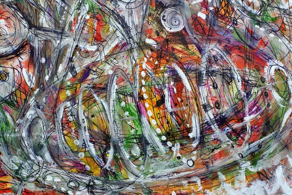 Rüyaların teması üzerine grafiksel bir fantezi. Soyut dışavurumculuk tarzı. Çok katmanlı bir arkaplanda renk lekeleri.