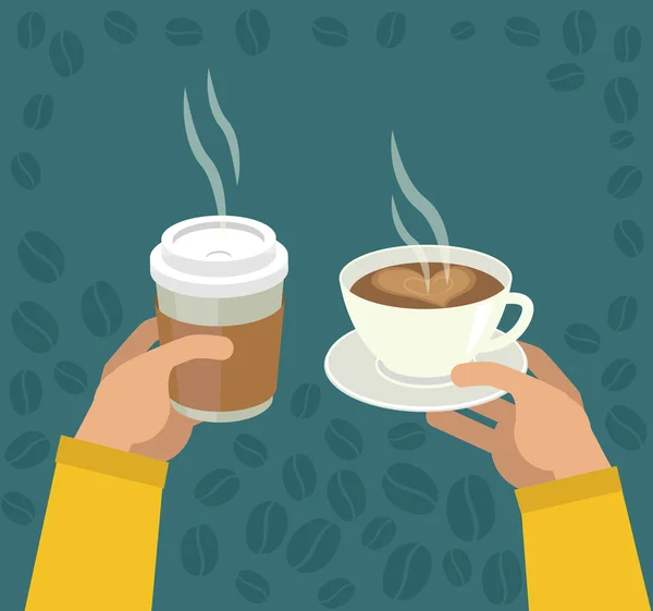 Handen met kop koffie — Stockvector