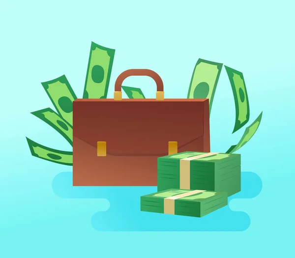 Briefcase Green Cash Money Blue Background — Stock Vector