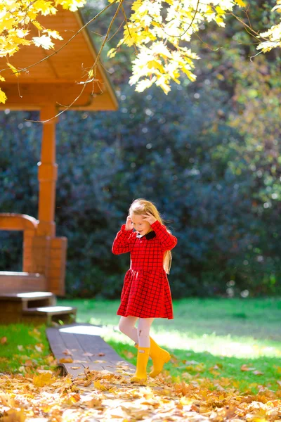 Little girl in autumn park outdoors — Stock Photo, Image