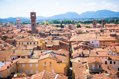 Leyleklerin arka plan Dağları Lucca, İtalya ile eski eski binaların güzel manzara