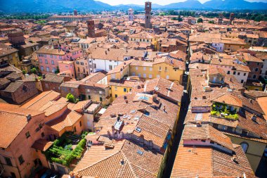 Leyleklerin arka plan Dağları Lucca, İtalya ile eski eski binaların güzel manzara
