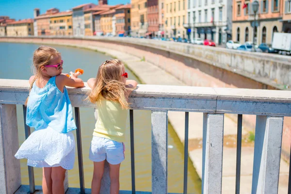 Little adorable girls taking selfie in Pisa, Italy. Photo about european vacation — Stock Photo, Image