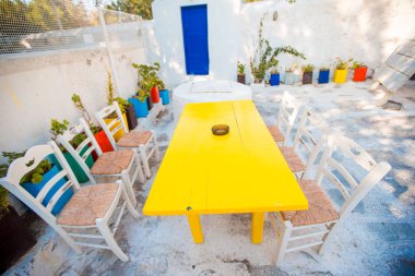 Yaz boş Açıkhava kafe alan Mykonos küçük Venedik