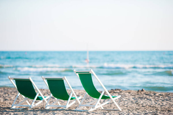 Deckchairs on european beach in Italy