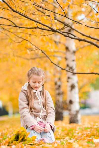 Petite fille avec en automne au jour d'automne — Photo