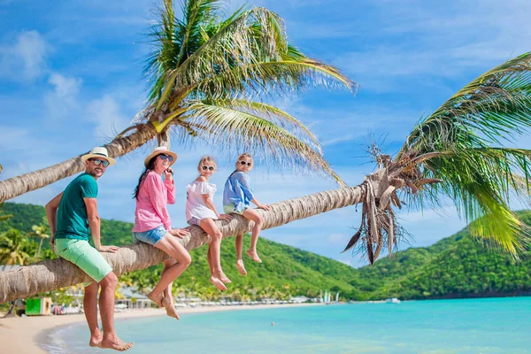 Giovane famiglia in vacanza hanno un sacco di divertimento su palma — Foto Stock