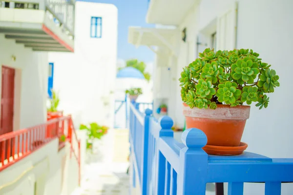 Typiska blå dörr med blå dörr. Grekland, Mykonos — Stockfoto