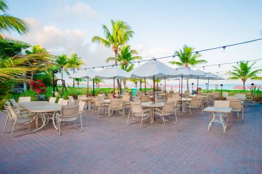 Summer empty open air luxury cafe at exotic hotel
