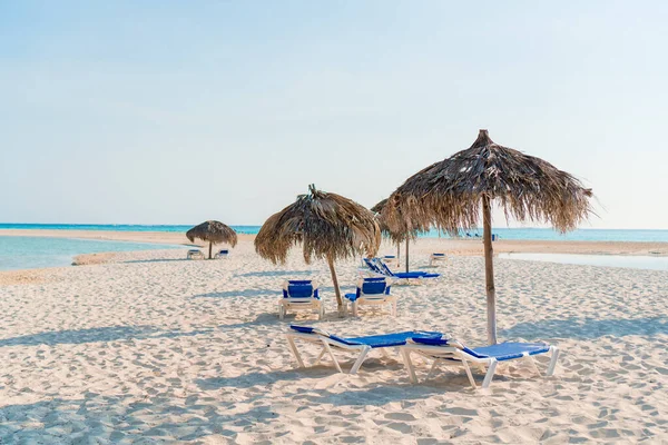 Idyllische tropische strand met wit zand, turquoise zeewater en grote palmbomen — Stockfoto