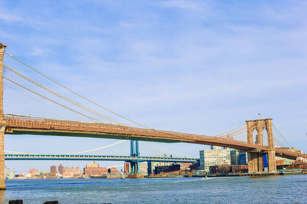 NEW YORK CITY, USA - April 18, 2014: the Brooklyn bridge, New York City, USA