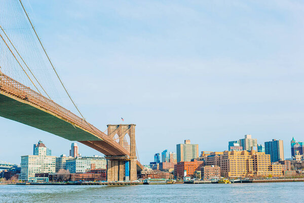 NEW YORK CITY, USA - April 18, 2014: the Brooklyn bridge, New York City, USA