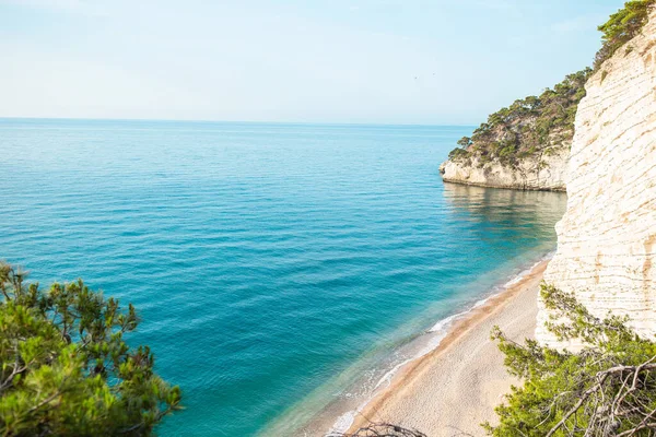 Bela praia com água limpa na reserva Gargano — Fotografia de Stock