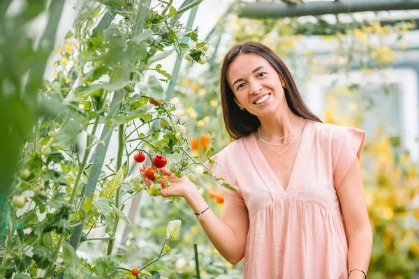 Krásná mladá žena zahradničení ve skleníku — Stock fotografie
