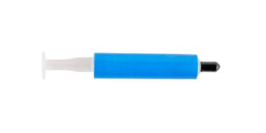 Bilgisayar işlemcisi (işlemci) / Gpu arasındaki ısı dağılımı için kullanılan genel termal yapıştırıcı tüpü ve daha soğuk, beyaz arkaplanda izole edilmiş.