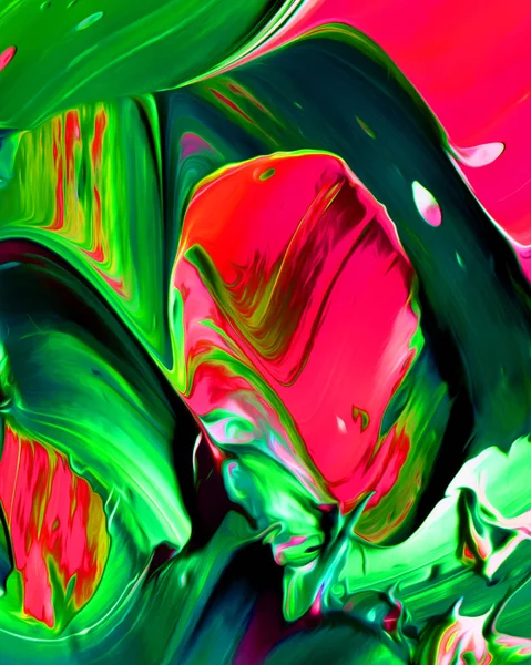 Background design of painted acrylic oil paint fluid liquid color green and pink with creativity and Modern artwork