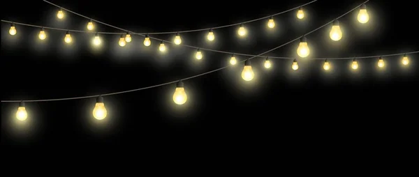 gold string Christmas lights in black background for decoration and Abstract Holiday Background