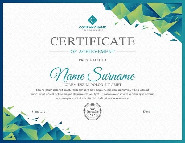 Certyfikat Członkostwa Wektor Najlepszy Dyplom Nagrody Błyszczącym Kolorze Złotym Niebieskim — Wektor stockowy