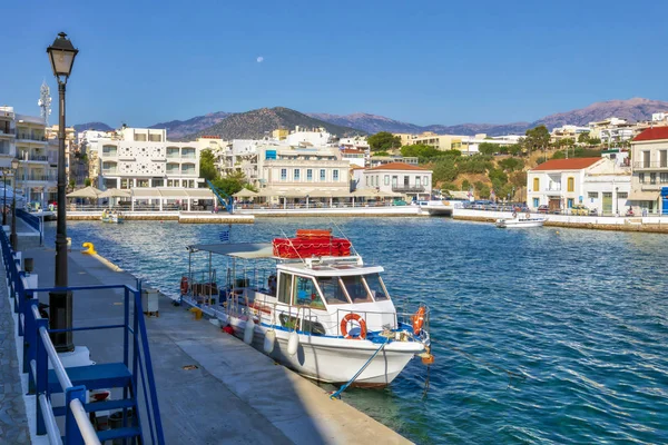 Morning view of Agios Nikolaos marina. Picturesque town of the island Crete, Greece. Image